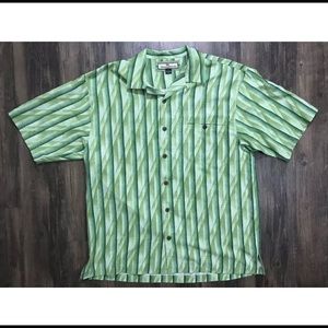 Tommy Bahama Button Up Green Striped Medium Shirt